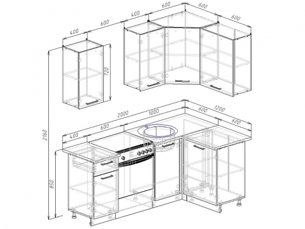 Кухонный гарнитур угловой Дели 1200х2000