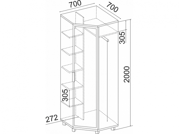 Шкаф угловой с зеркалом Вест М08 ШхВхГ 700х2000х700 мм 